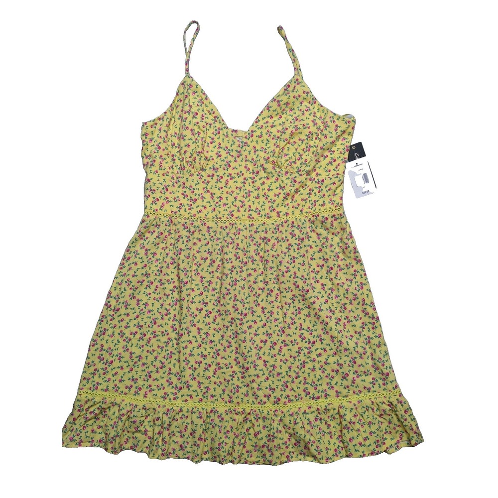 City Triangles Yellow & Pink Flowers Spaghetti Strap Dress - Juniors Size 15 NEW